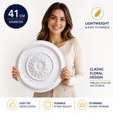 K10 Ceiling Rose Premium 41 cm Large - Floral Ceiling Medallion for Light Fittings & Chandeliers