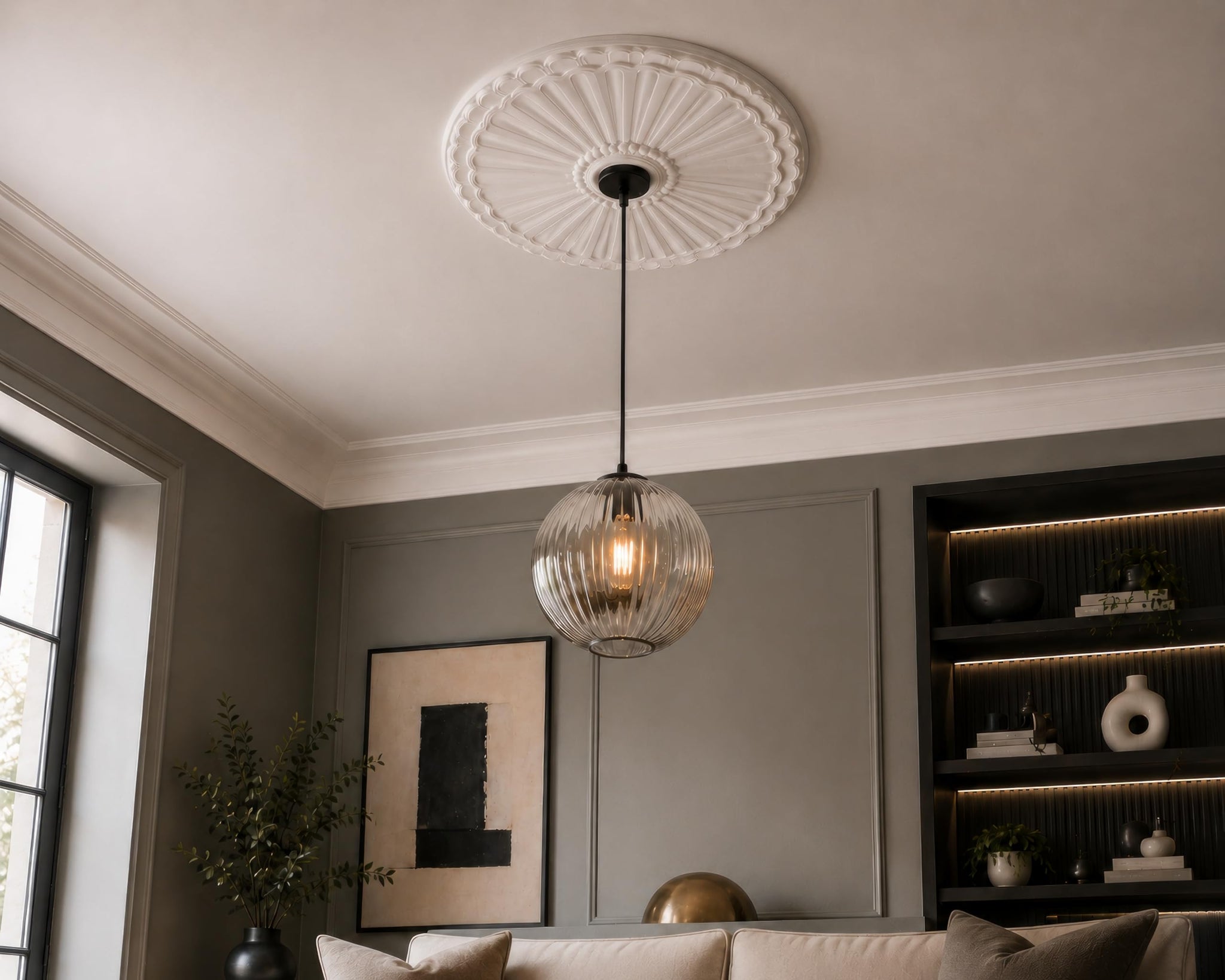 K6 Ceiling Rose Premium 28 cm Medium - Floral Ceiling Medallion for Light Fittings & Chandeliers