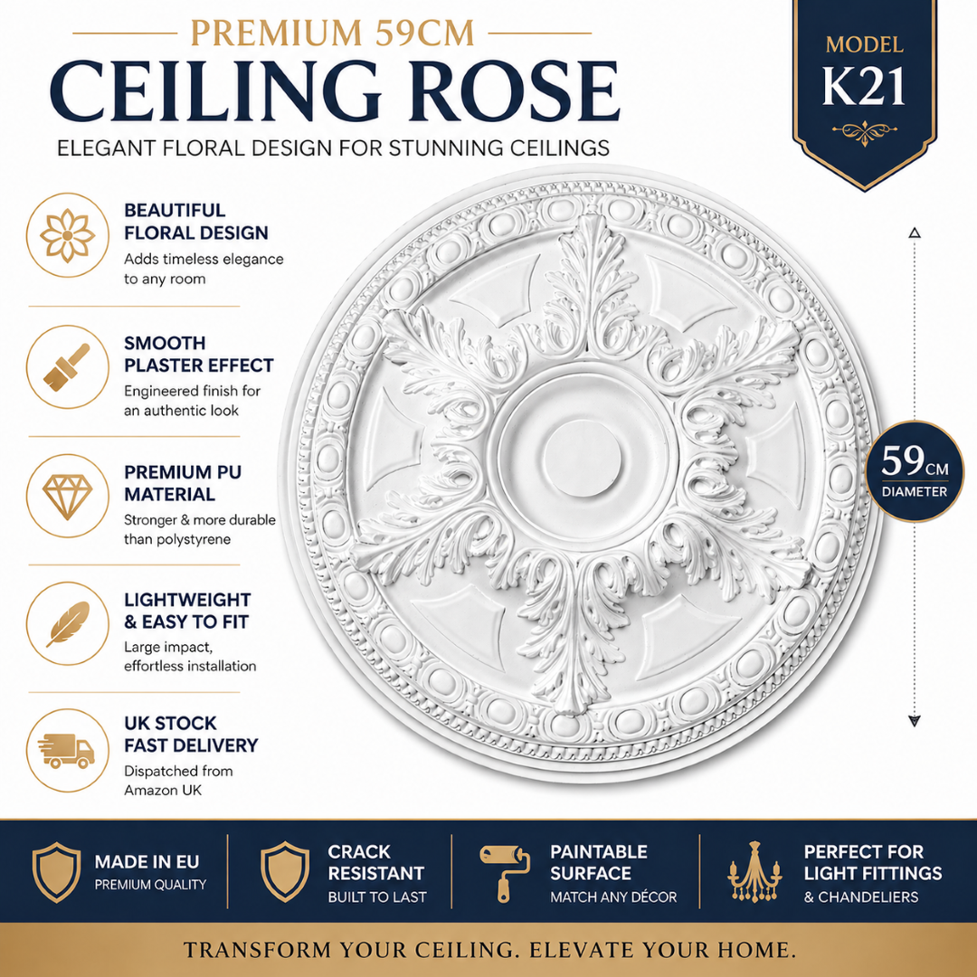 K21 Floral Ceiling Rose 59cm | Large Decorative Ceiling Centrepiece for Chandeliers
