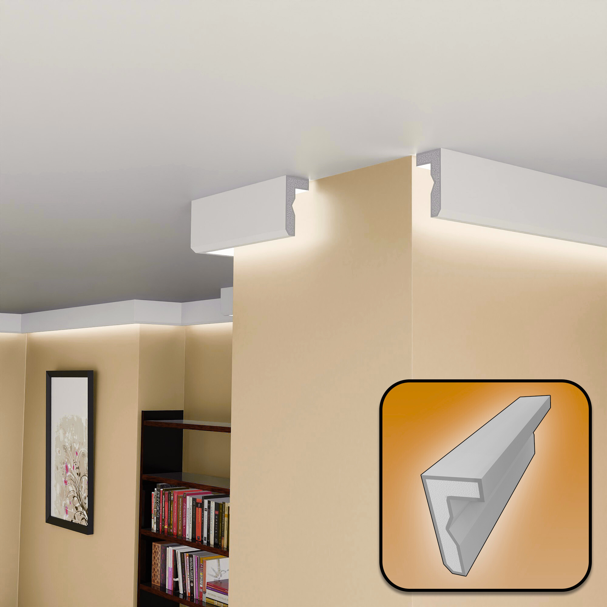 Plaster-Coated LED Curtain Coving FKH6 120mm x 60mm | Premium Downlight Cornice