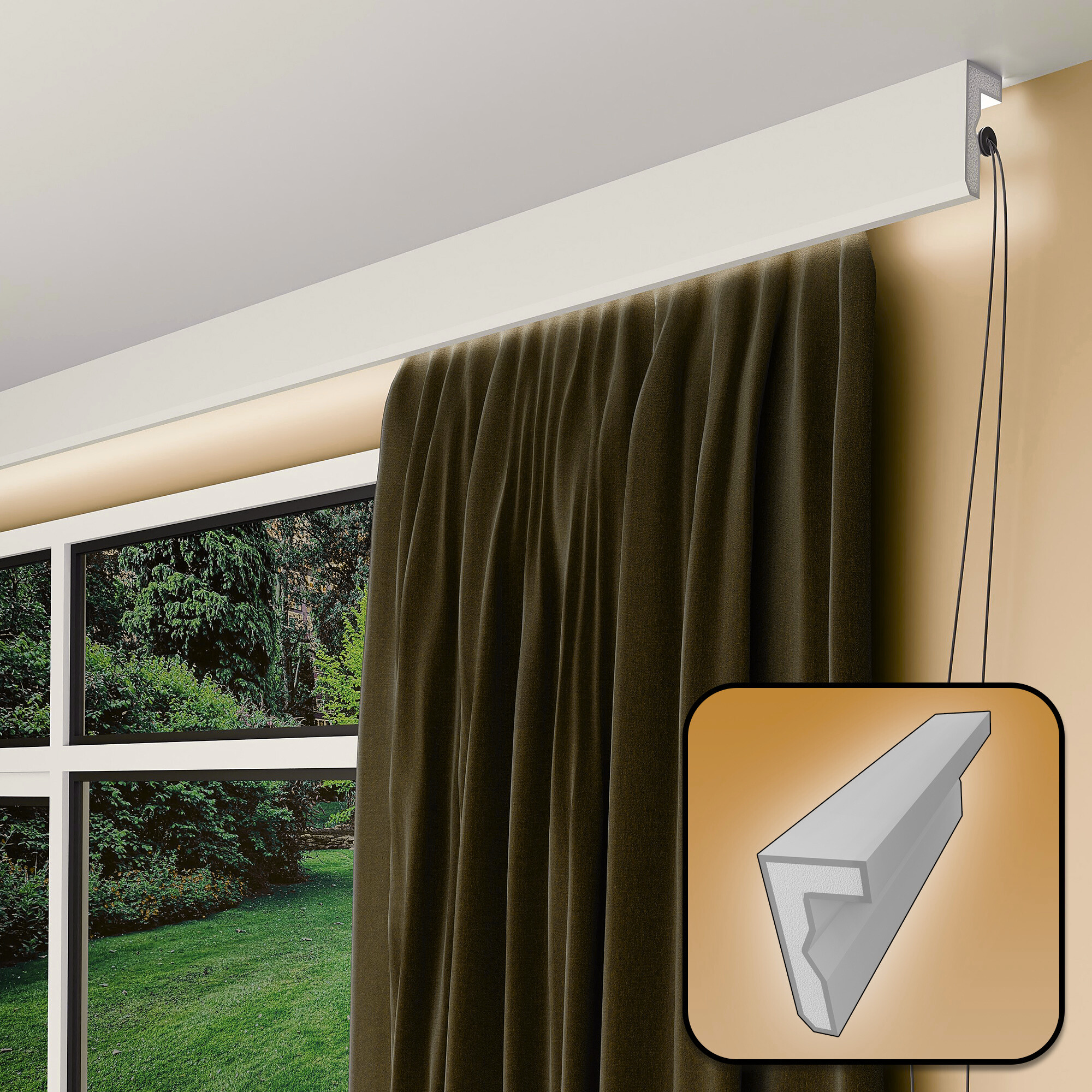 Plaster-Coated LED Curtain Coving FKH6 120mm x 60mm | Premium Downlight Cornice