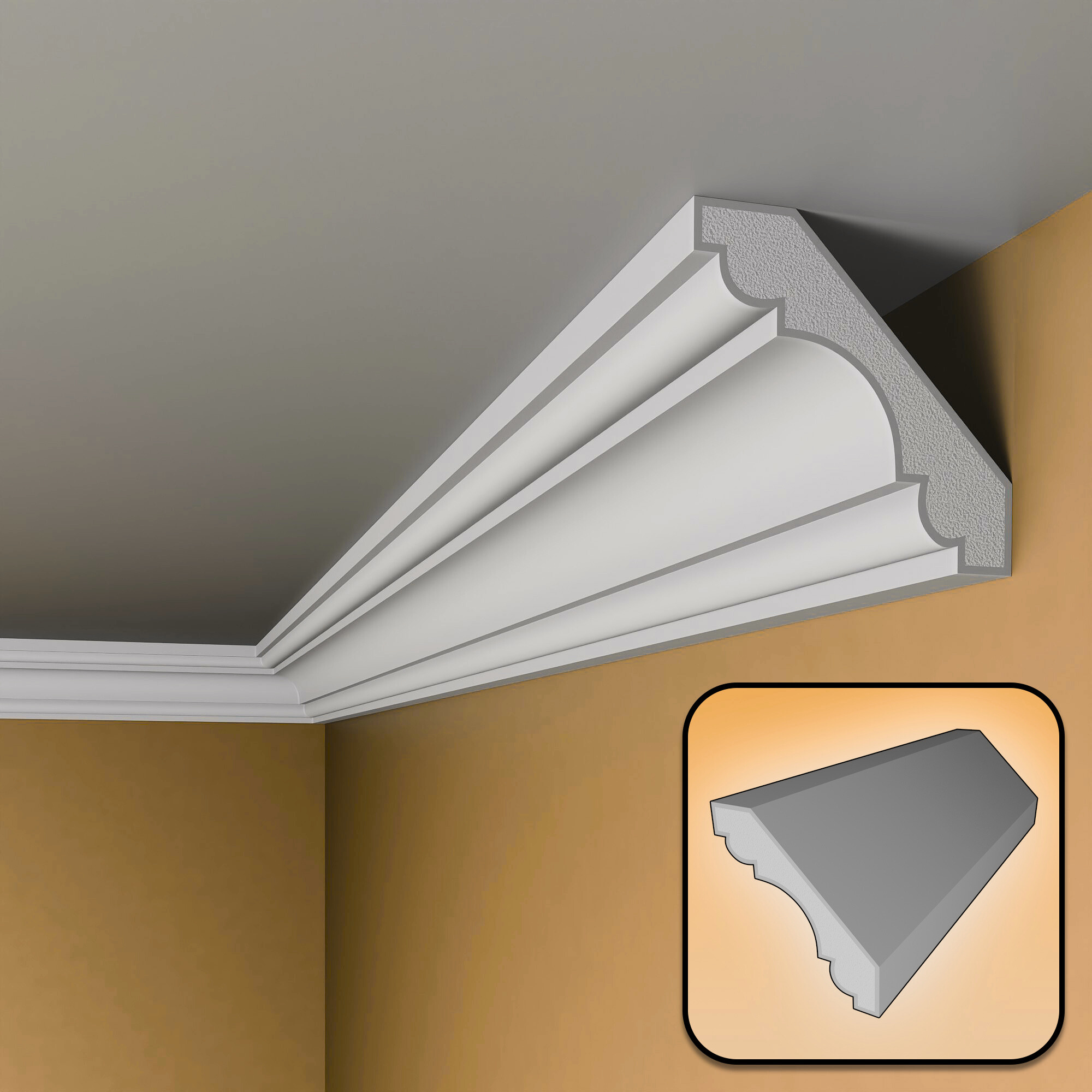 Plaster-Coated LED Wall Coving FSH7 80mm x 80mm | Premium Ceiling Cornice