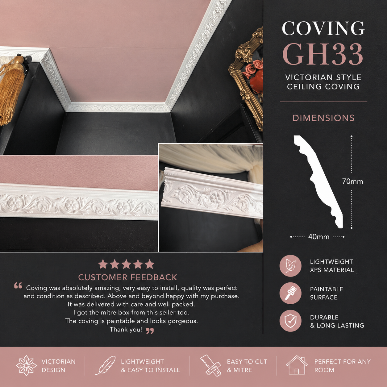 Cornice GH33 - Lightweight 40x70mm
