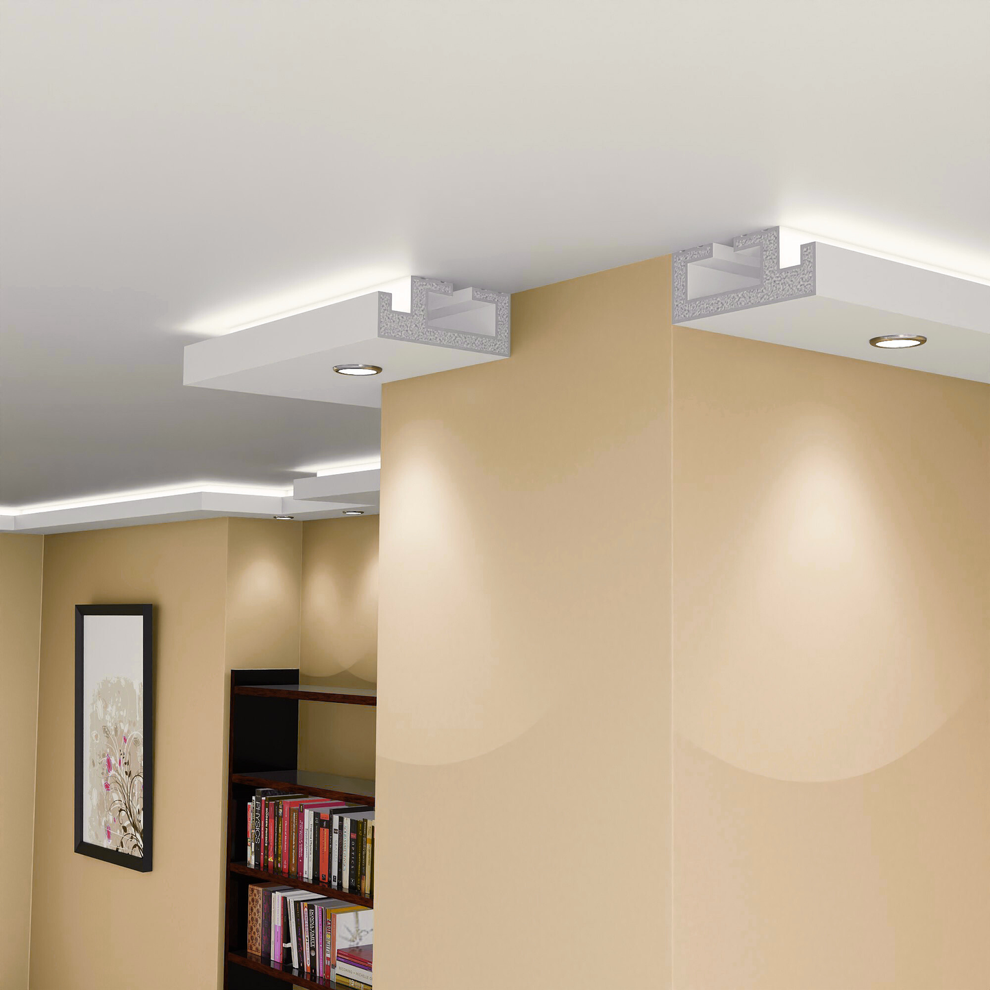 Plaster-Coated LED Downlighting Coving GU10HA 200mm x 80mm | Premium Downlight Cornice