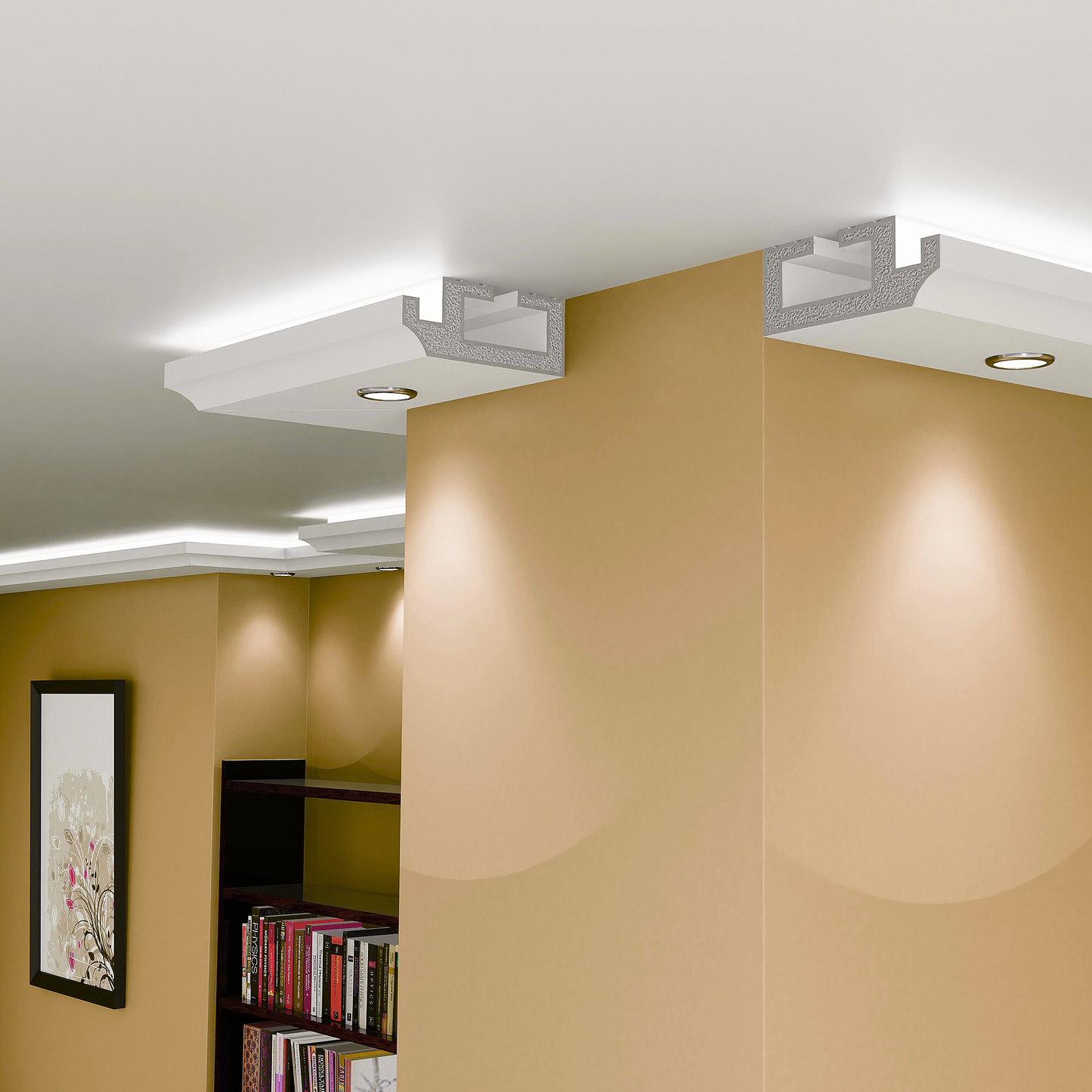 Plaster-Coated LED Downlighting Coving GU10HB 200mm x 80mm | Premium Downlight Cornice