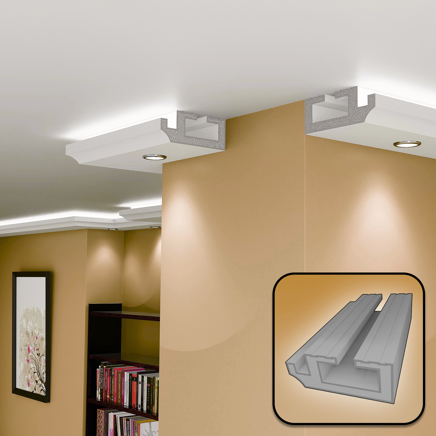 Plaster-Coated LED Downlighting Coving GU10HB 200mm x 80mm | Premium Downlight Cornice