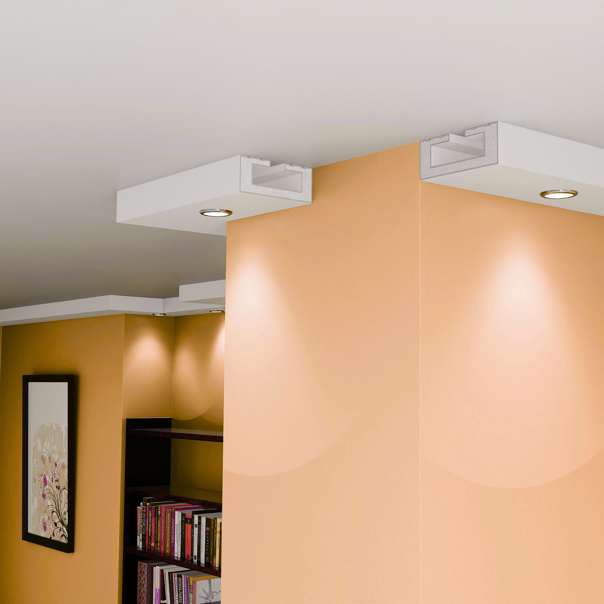 Plaster-Coated LED Downlighting Coving GU10H 200mm x 80mm | Premium Downlight Cornice