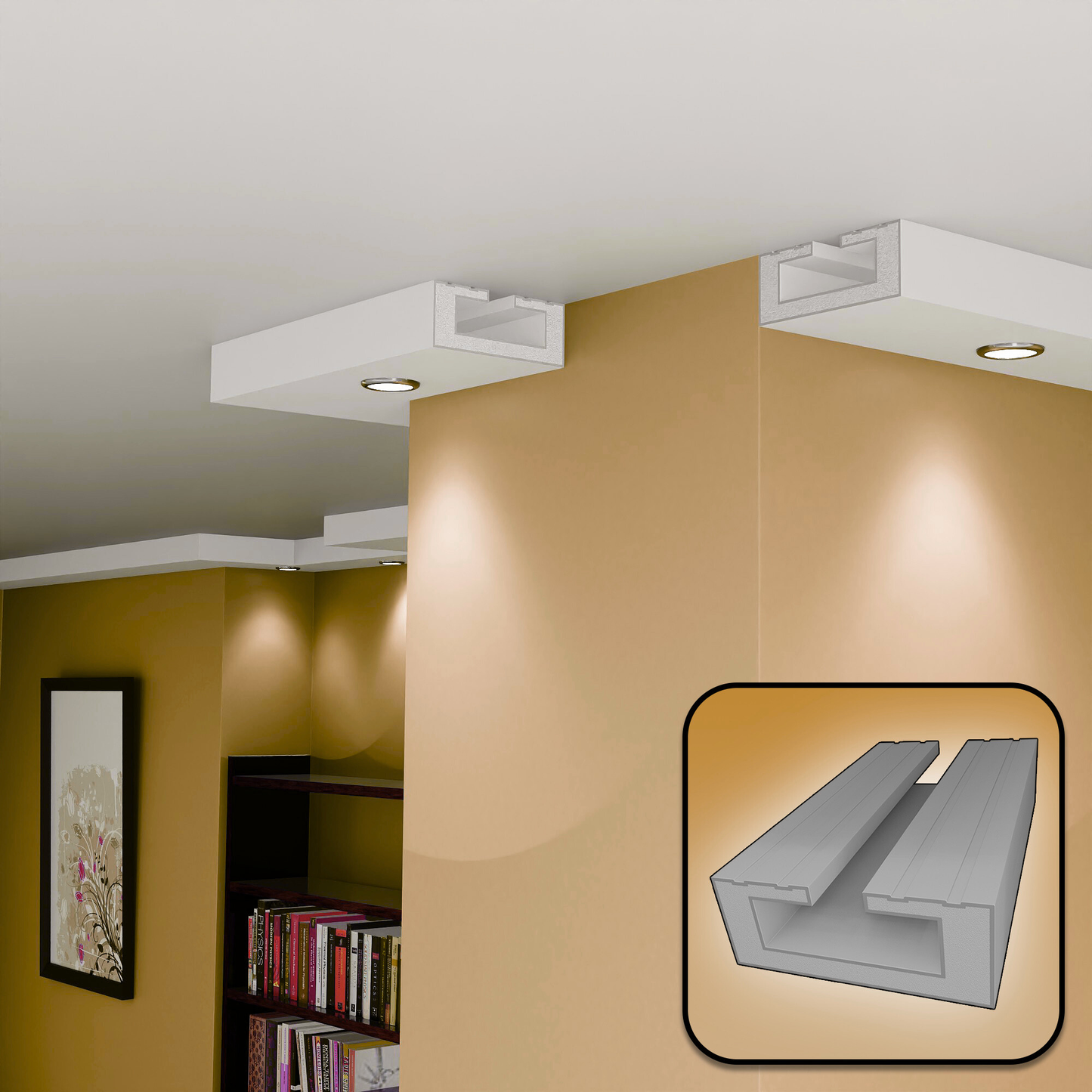 Plaster-Coated LED Downlighting Coving GU10H 200mm x 80mm | Premium Downlight Cornice