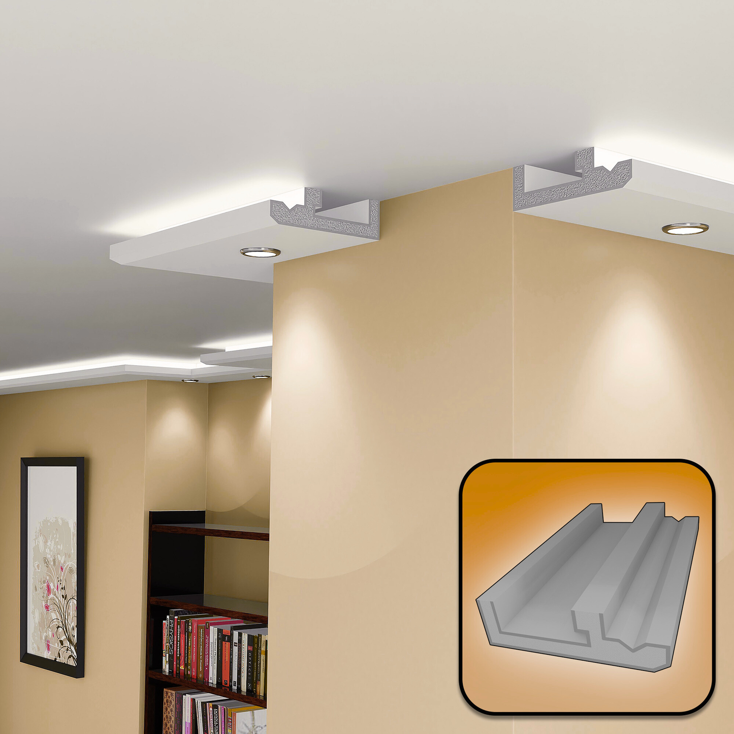 Plaster-Coated LED Downlighting Coving LU4HA 200mm x 60mm | Premium Downlight Cornice