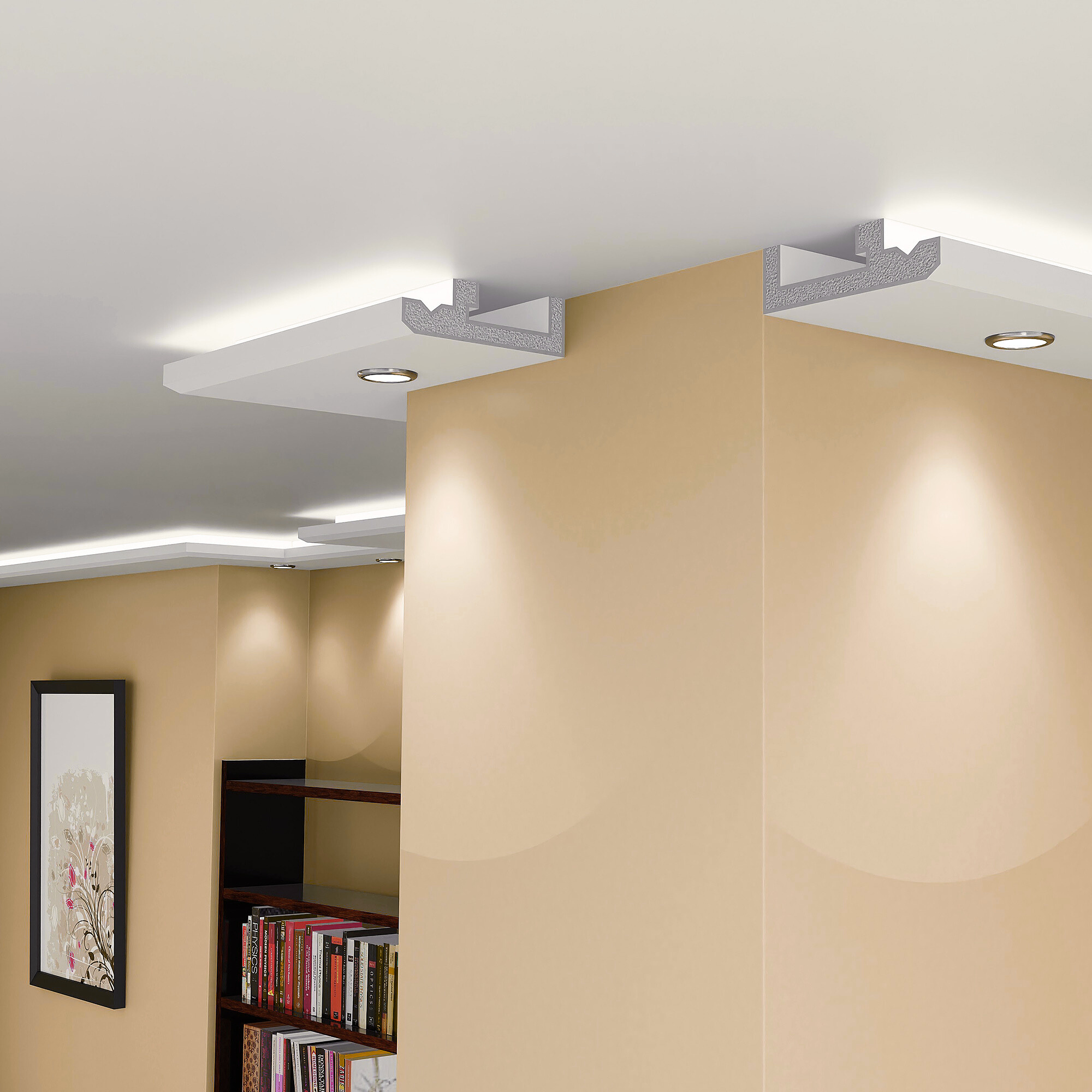 Plaster-Coated LED Downlighting Coving LU4HA 200mm x 60mm | Premium Downlight Cornice