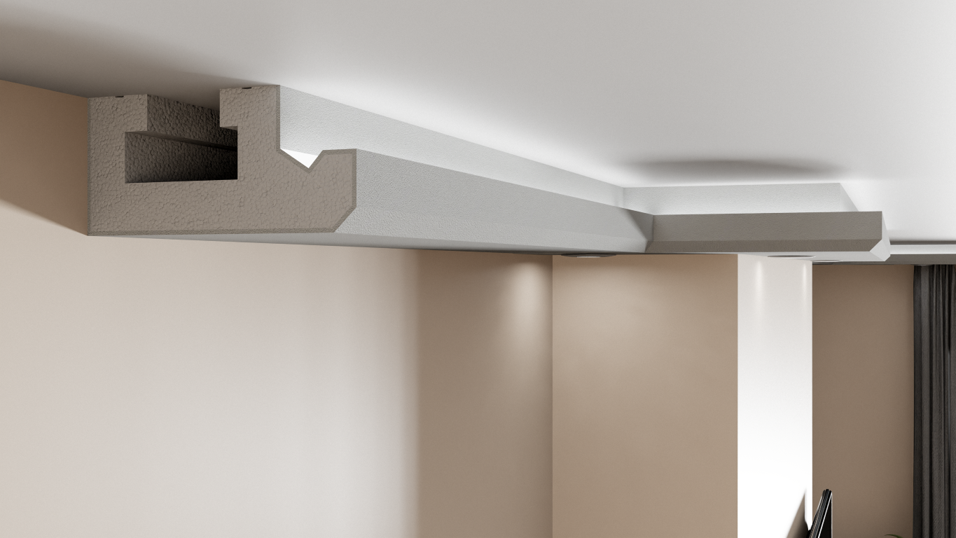 Plaster-Coated LED Downlighting Coving LU4HB 130mm x 60mm | Premium Downlight Cornice