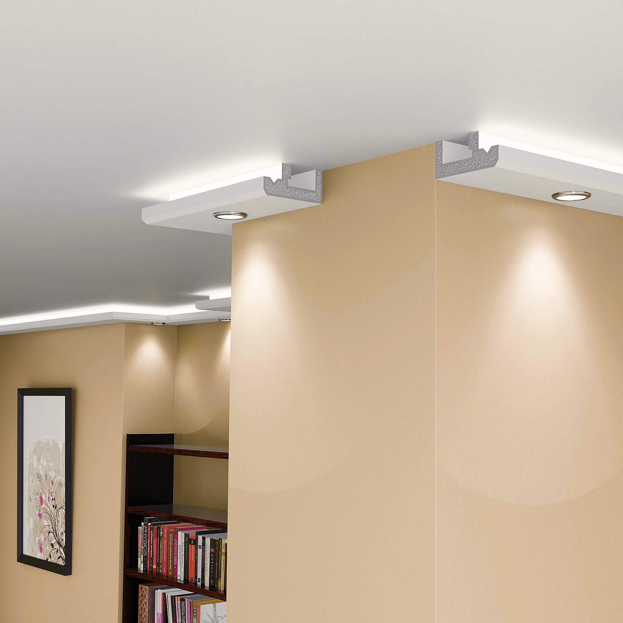 Plaster-Coated LED Downlighting Coving LU4HB 130mm x 60mm | Premium Downlight Cornice