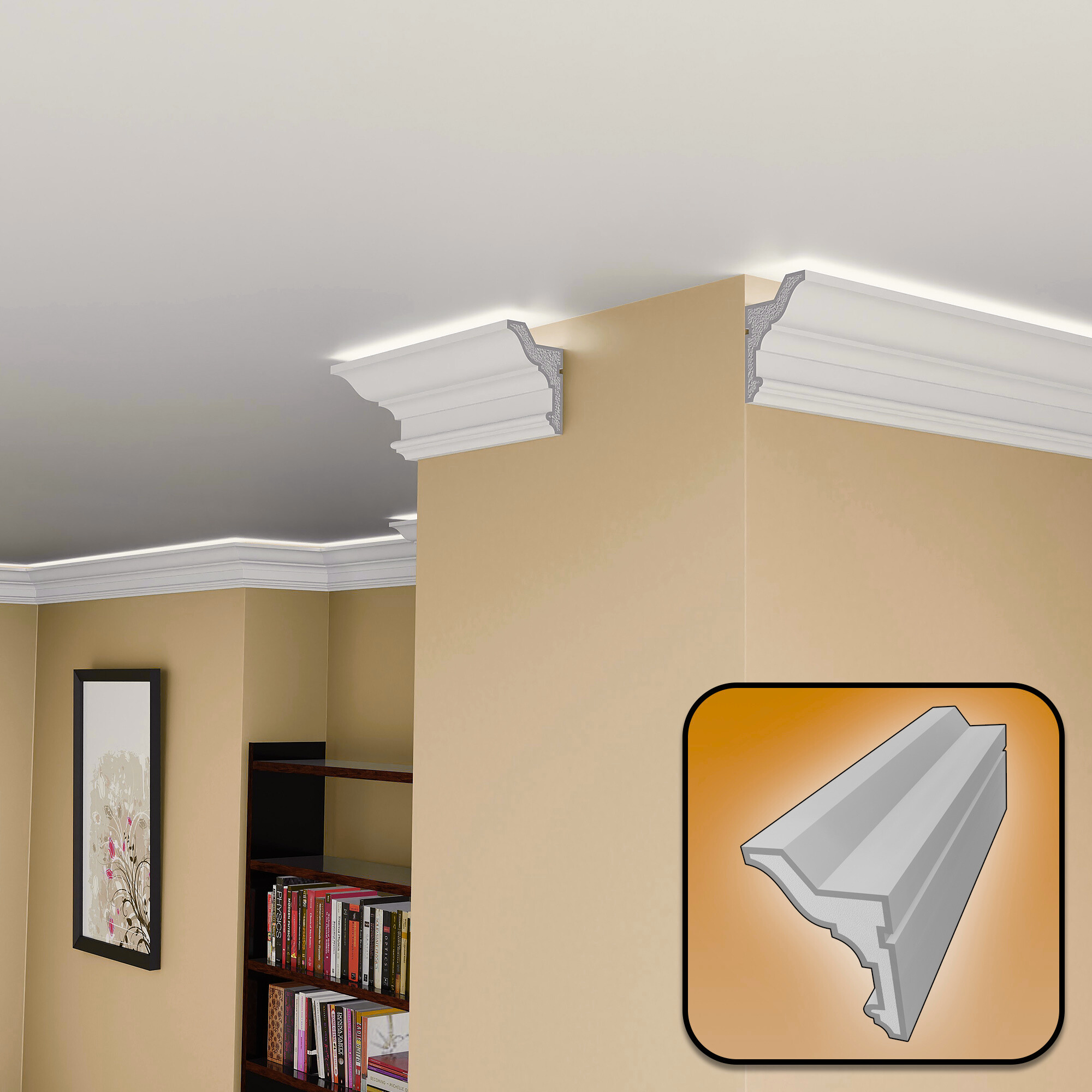 Plaster-Coated LED Uplighting Coving SH10 120mm x 80mm | Premium Uplight Cornice