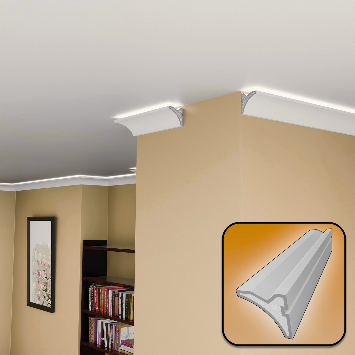 Plaster-Coated LED Uplighting Coving SH11A 65mm x 65mm | Premium Uplight Cornice