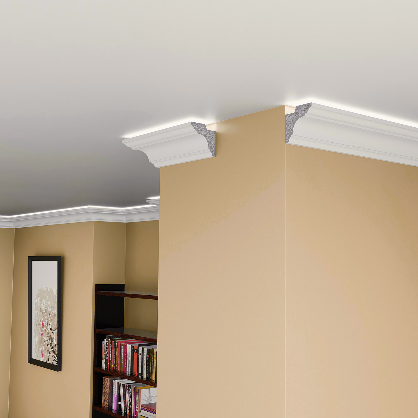 Plaster-Coated LED Uplighting Coving SH12 90mm x 90mm | Premium Ceiling Cornice