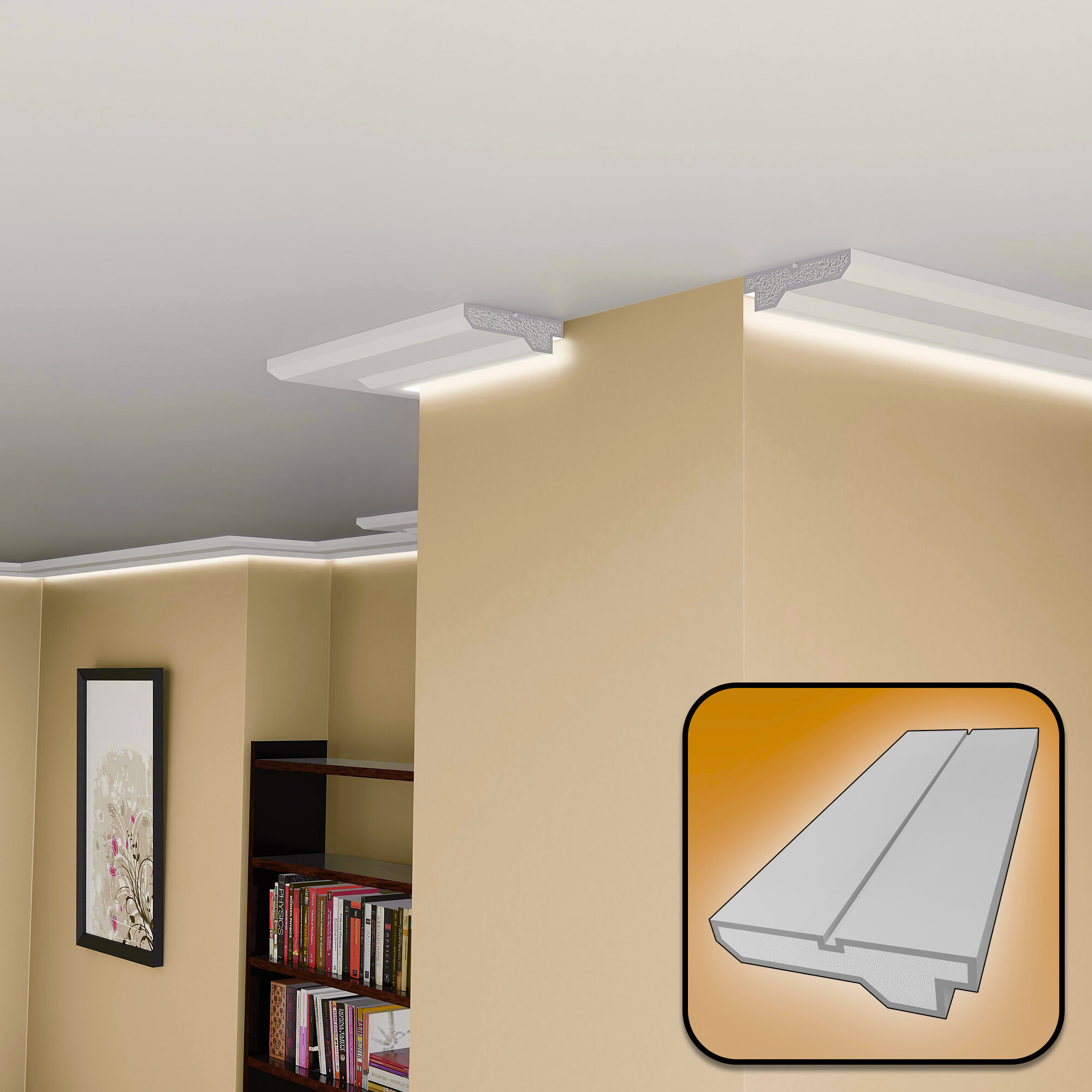 Plaster-Coated LED Sidelighting Coving SH14 140mm x 40mm | Premium Sidelight Cornice