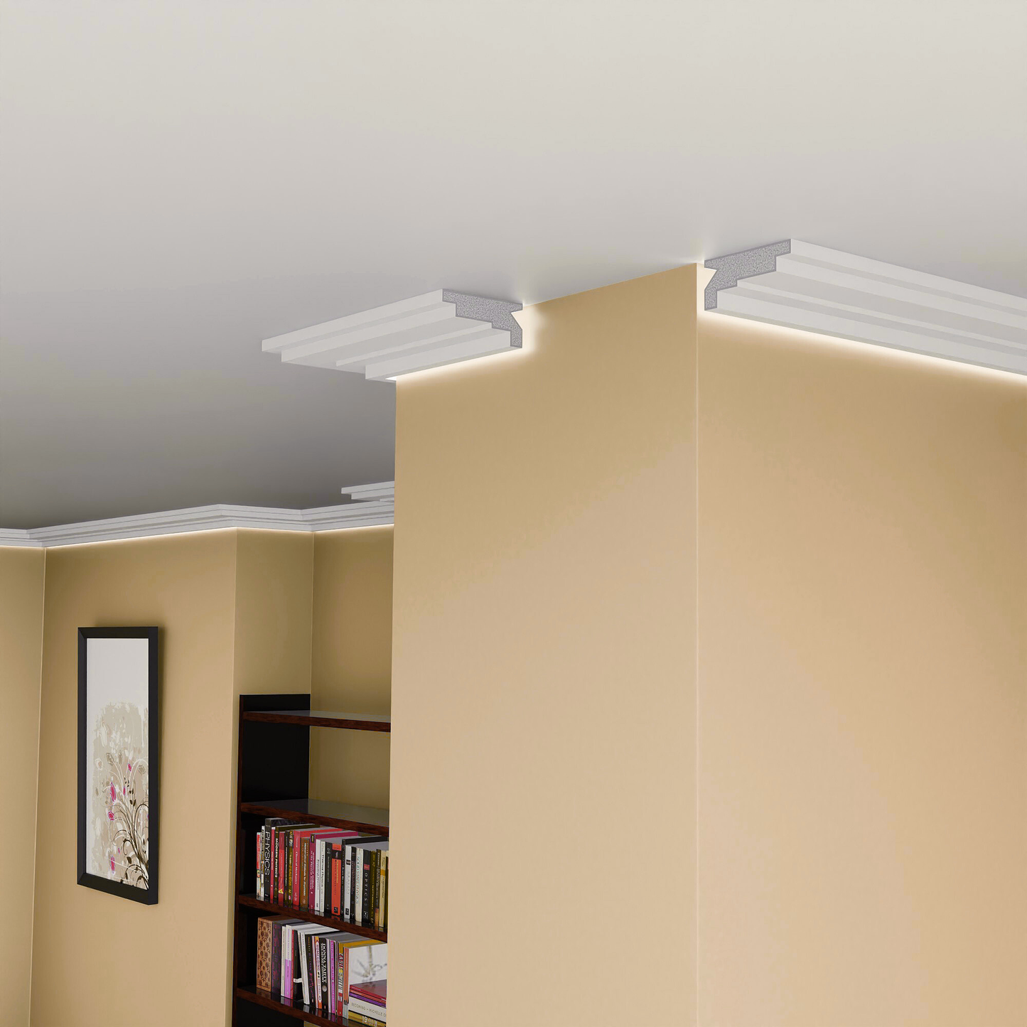Plaster-Coated LED Sidelighting Coving SH15 100mm x 45mm | Premium Sidelight Cornice
