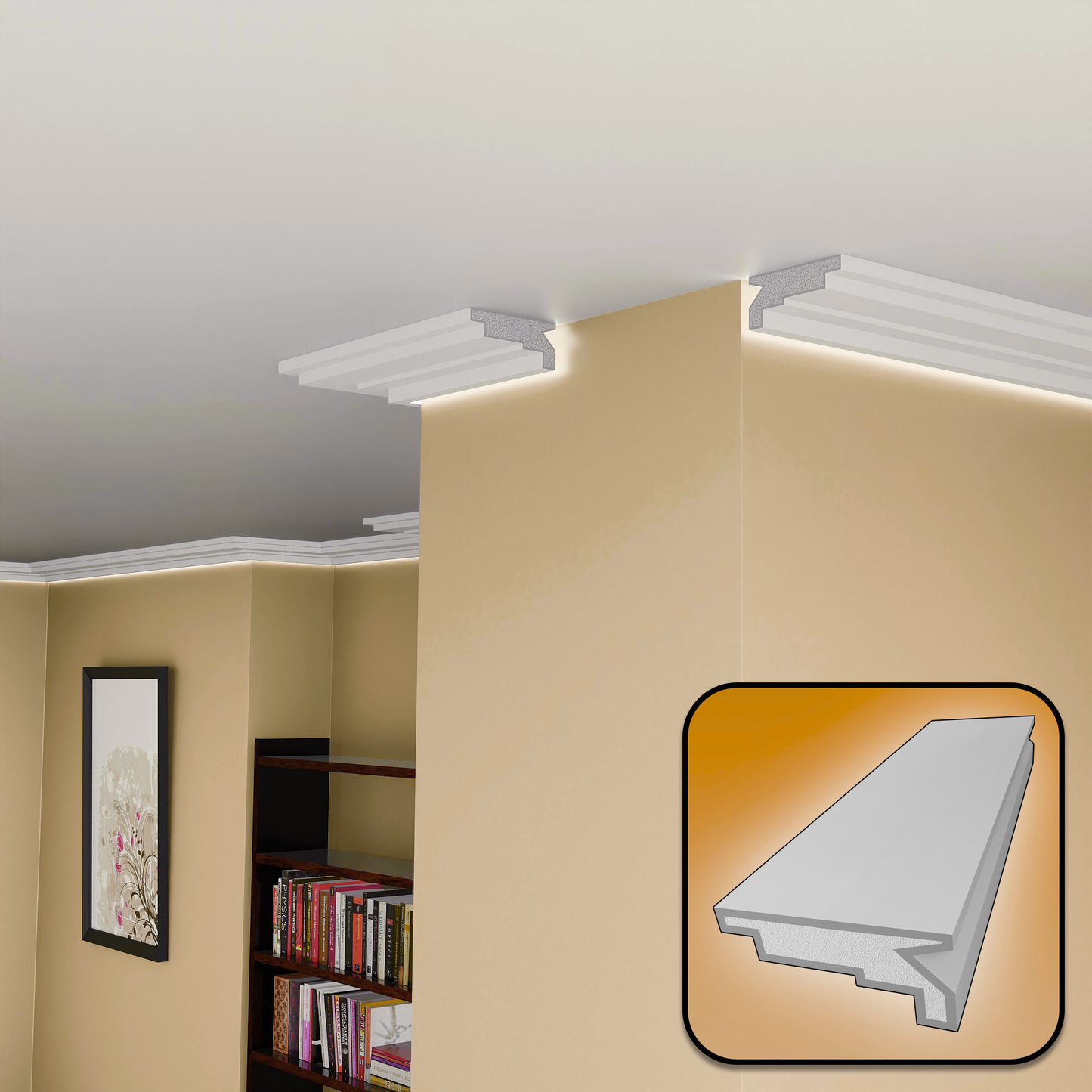 Plaster-Coated LED Sidelighting Coving SH15 100mm x 45mm | Premium Sidelight Cornice