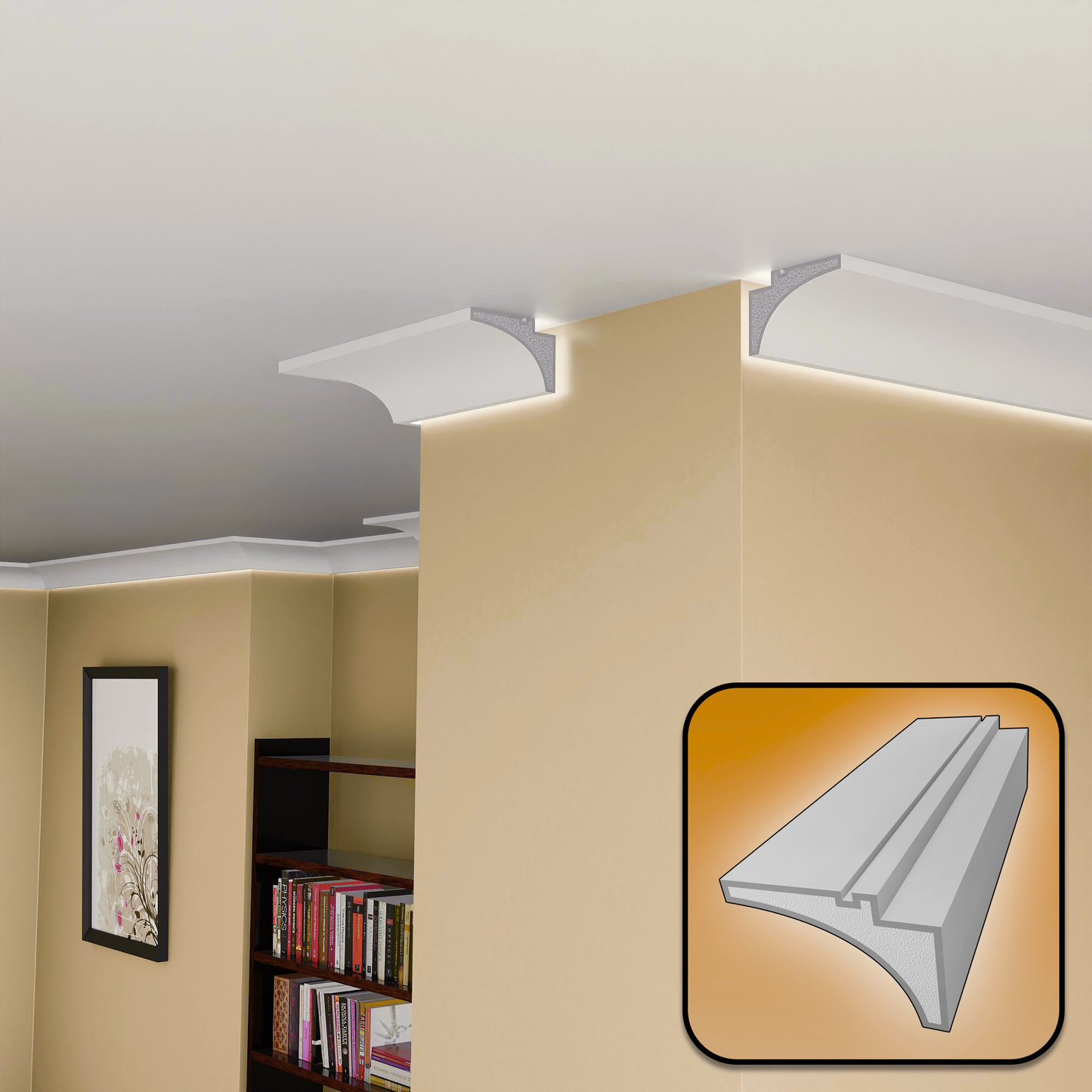 Plaster-Coated LED Sidelighting Coving SH18 120mm x 80mm | Premium Sidelight Cornice