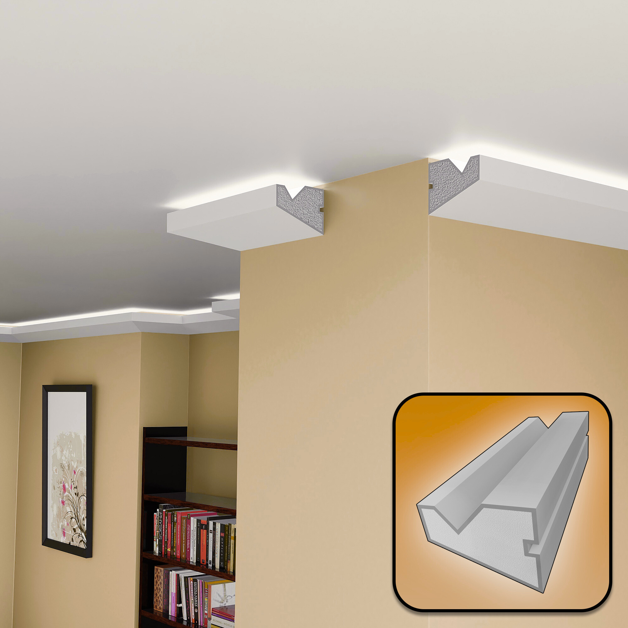 Plaster-Coated LED Uplighting Coving SH1  115mm x 90mm | Premium Uplight Cornice