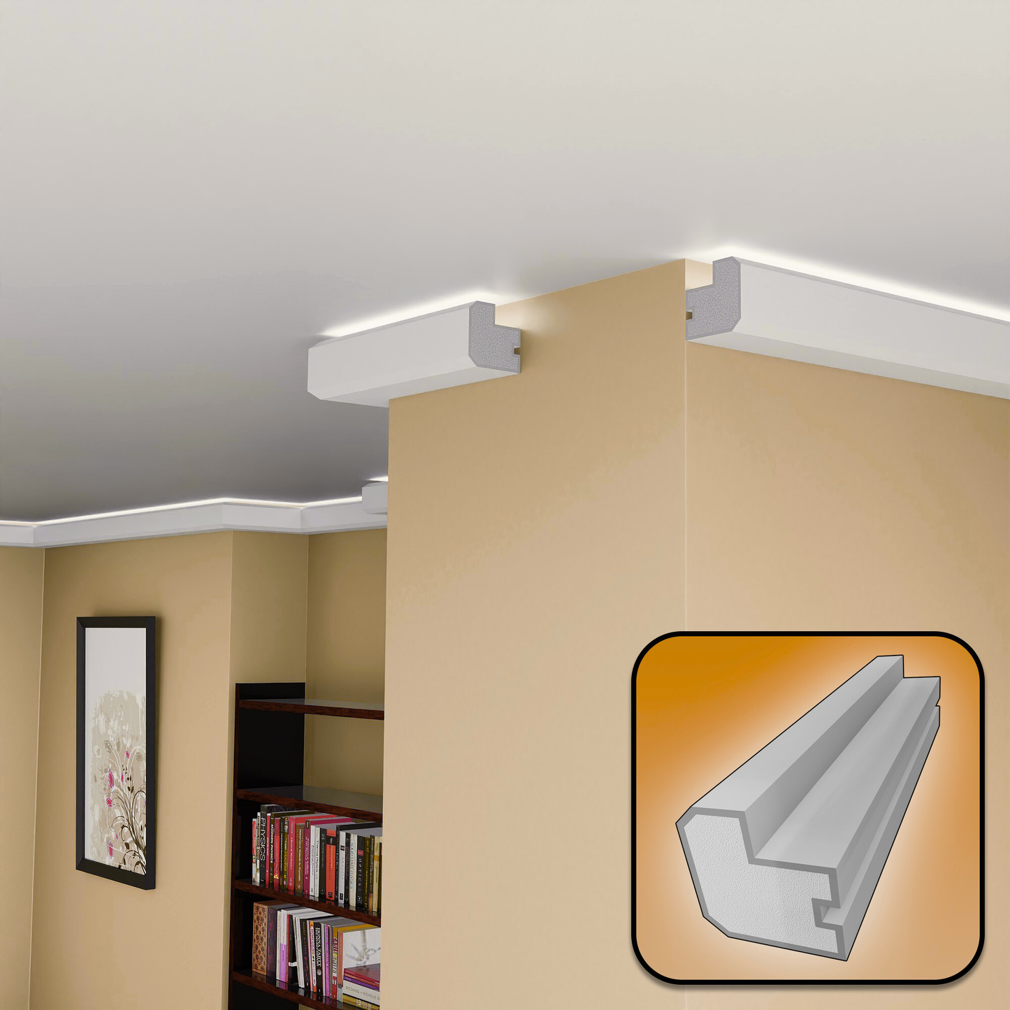 Plaster-Coated LED Uplighting Coving SH8 80mm x 80mm | Premium Uplight Cornice