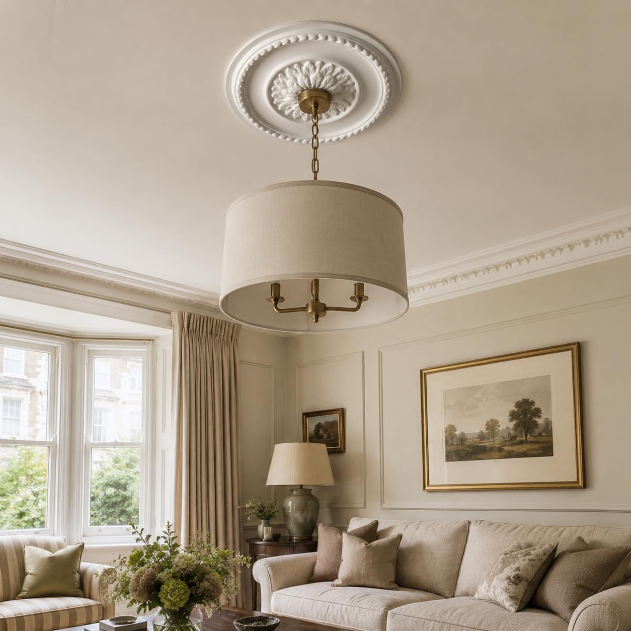 K10 Ceiling Rose Premium 41 cm Large - Floral Ceiling Medallion for Light Fittings & Chandeliers