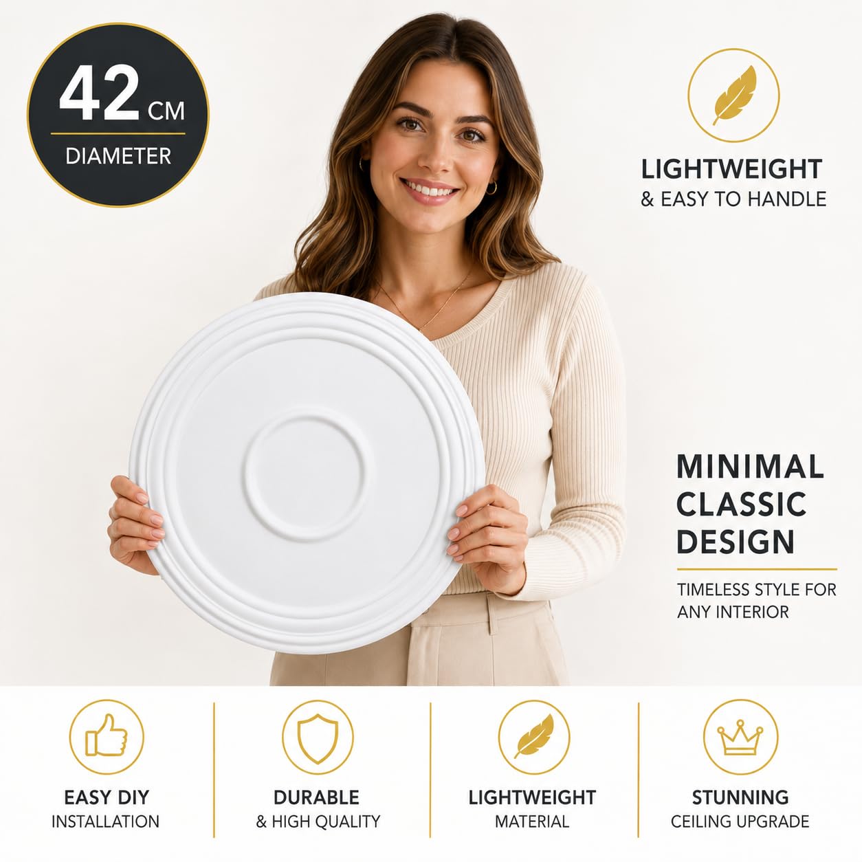 K27 Ceiling Rose Premium 42 cm Large - Classic Ceiling Medallion for Light Fittings & Chandeliers