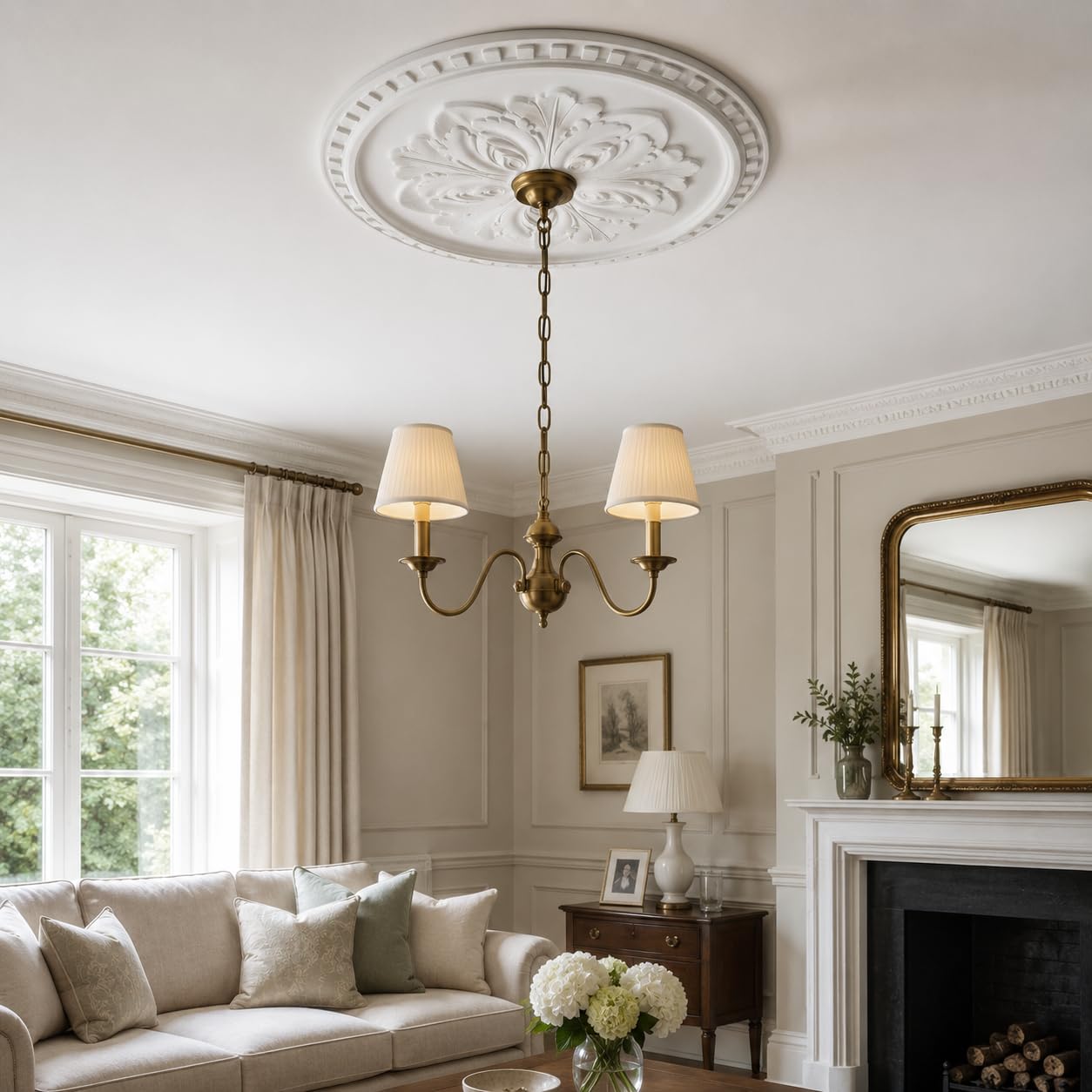 K12 Ceiling Rose Premium 42 cm Large - Floral Ceiling Medallion for Light Fittings & Chandeliers