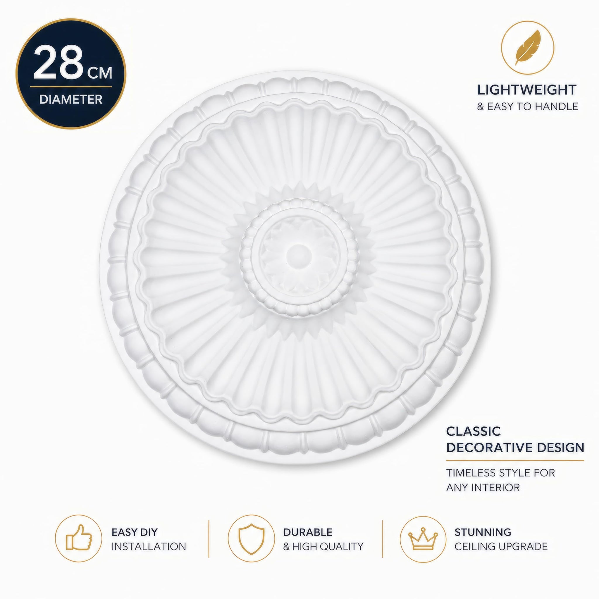 K6 Ceiling Rose Premium 28 cm Medium - Floral Ceiling Medallion for Light Fittings & Chandeliers
