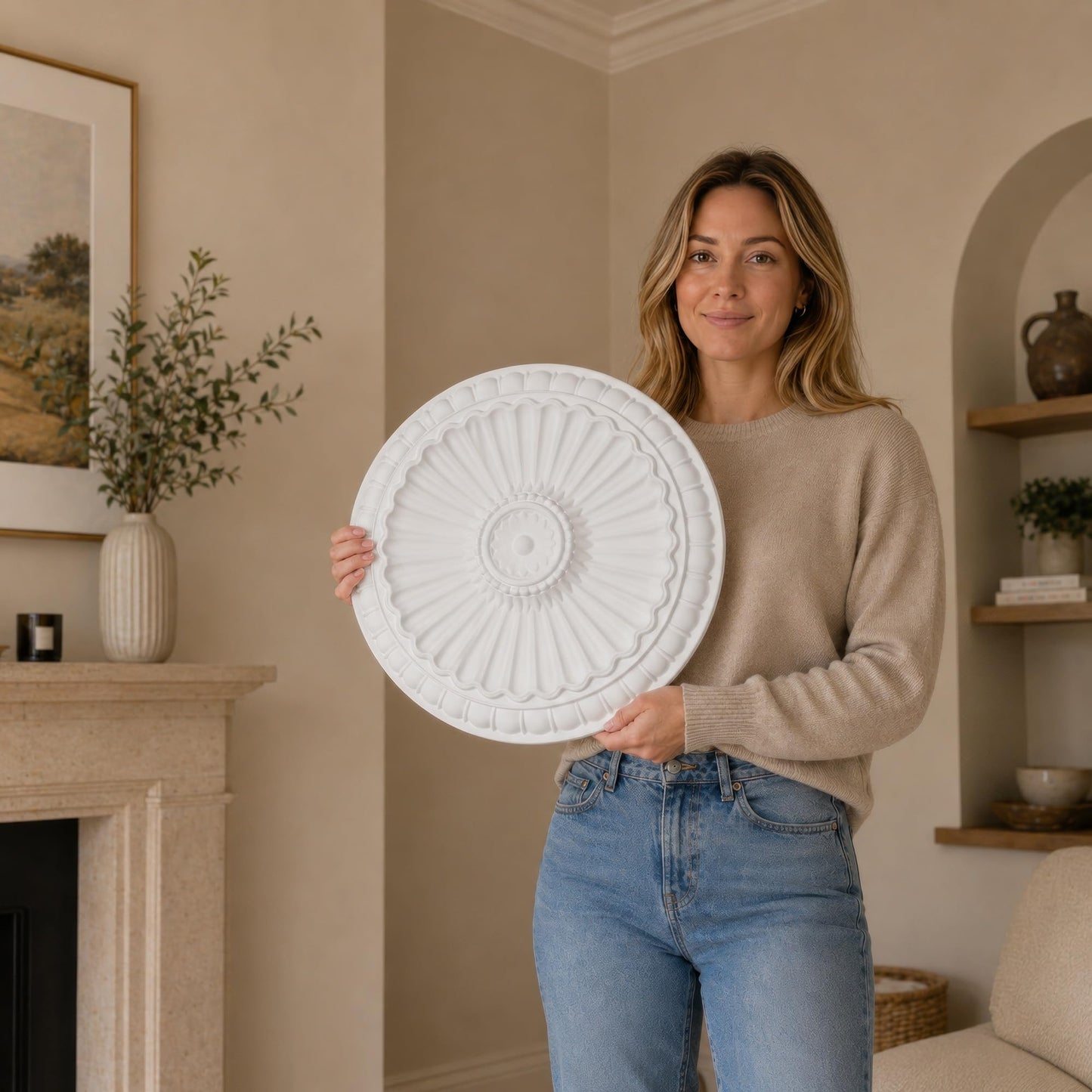 K6 Ceiling Rose Premium 28 cm Medium - Floral Ceiling Medallion for Light Fittings & Chandeliers