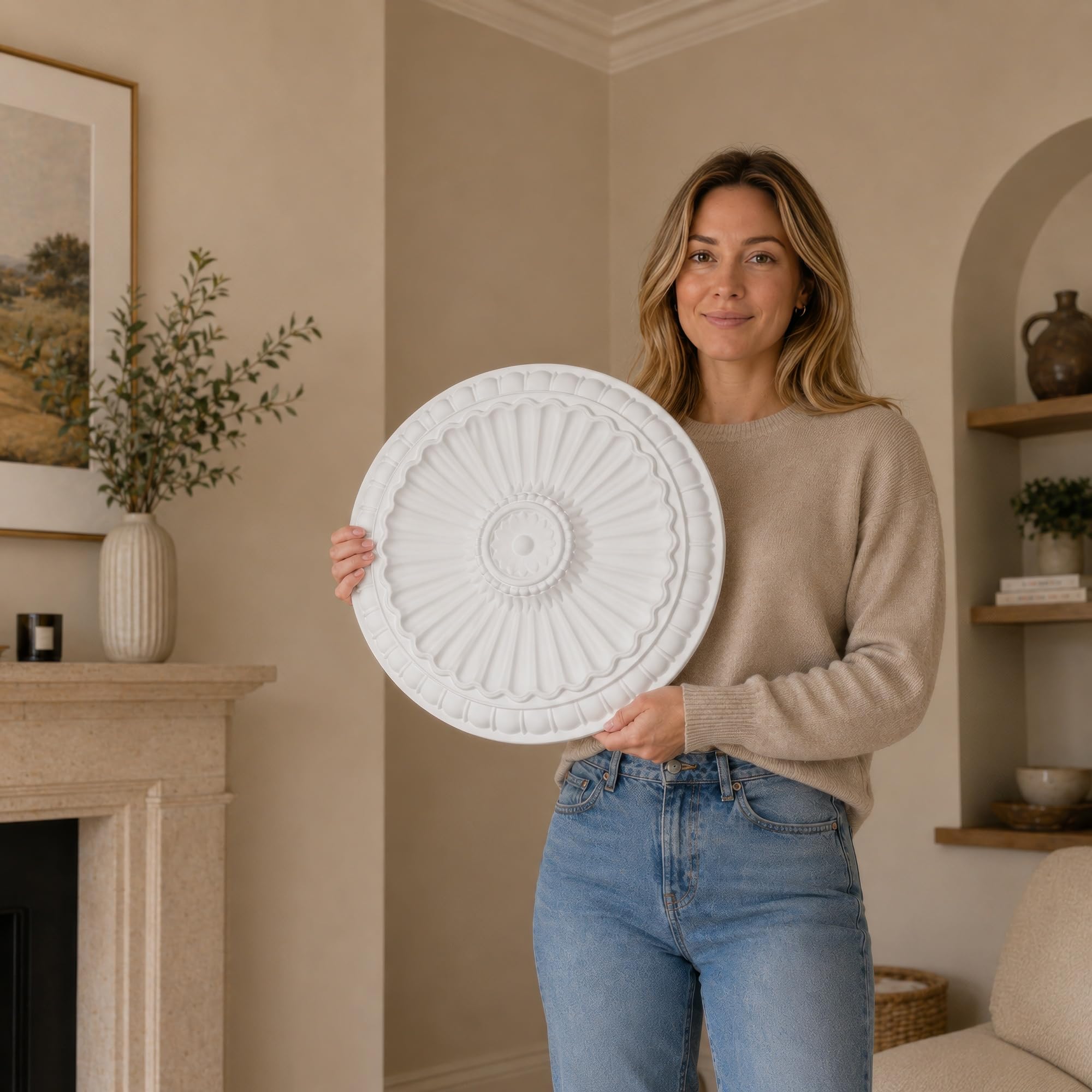 K6 Ceiling Rose Premium 28 cm Medium - Floral Ceiling Medallion for Light Fittings & Chandeliers